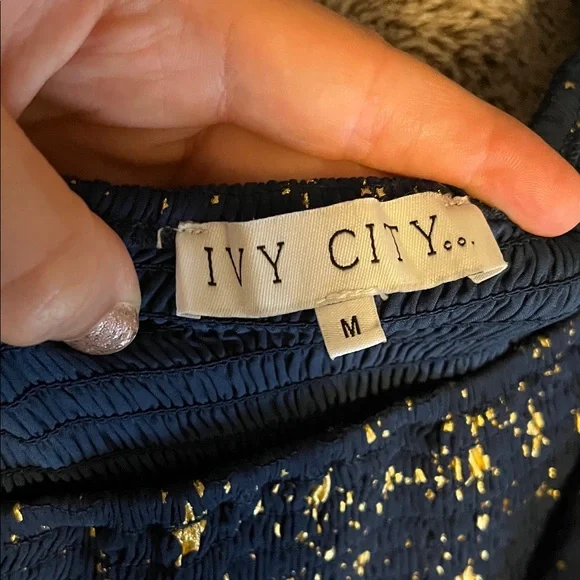 RARE Ivy City Co Starry Nights Midnight Blue Gold Dress - Picture 3 of 4